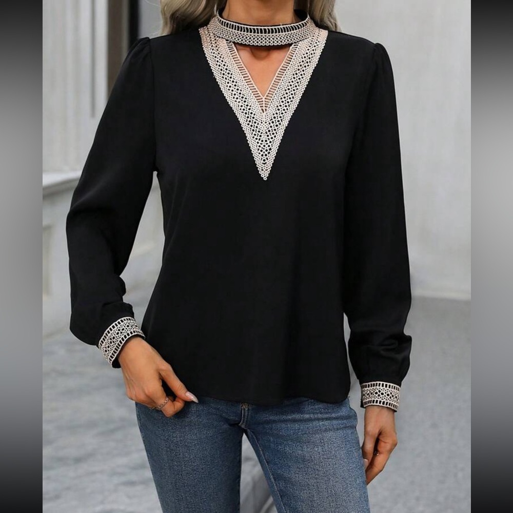 Boho Lace Trim Blouse - Picture 3 of 8